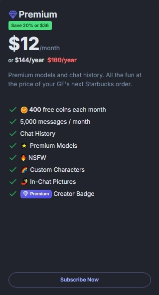 GirlfriendGPT Pricing- Premium Plan