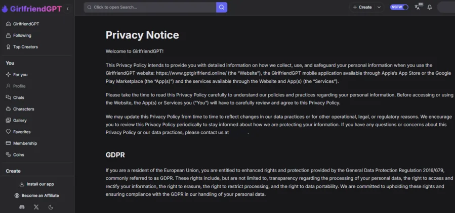 GirlfriendGPT Privacy Policy