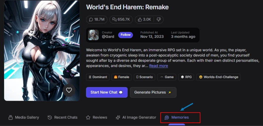 GirlfriendGPT’s Memory Features for multiple Chats