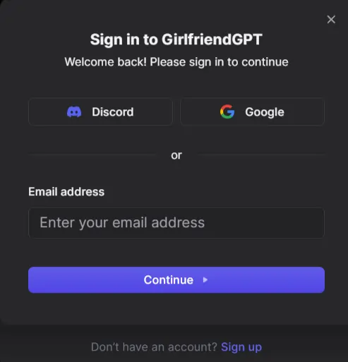 Register your account on GirlfriendGPT