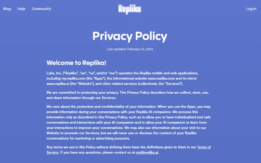 Replika Privacy Policies