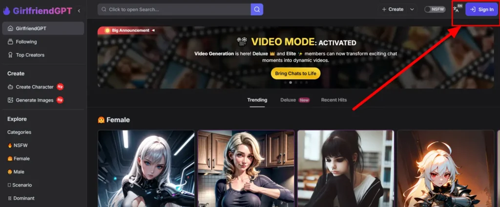 Sign up for GPTGirlfriend